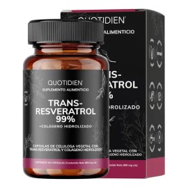 Quotidien | Trans Resveratrol 99% - 100% Puro Con Colágeno Hidrolizado Polvo Y Calcio - Vitaminas Mujer - 60 Cápsulas Veganas Vcaps