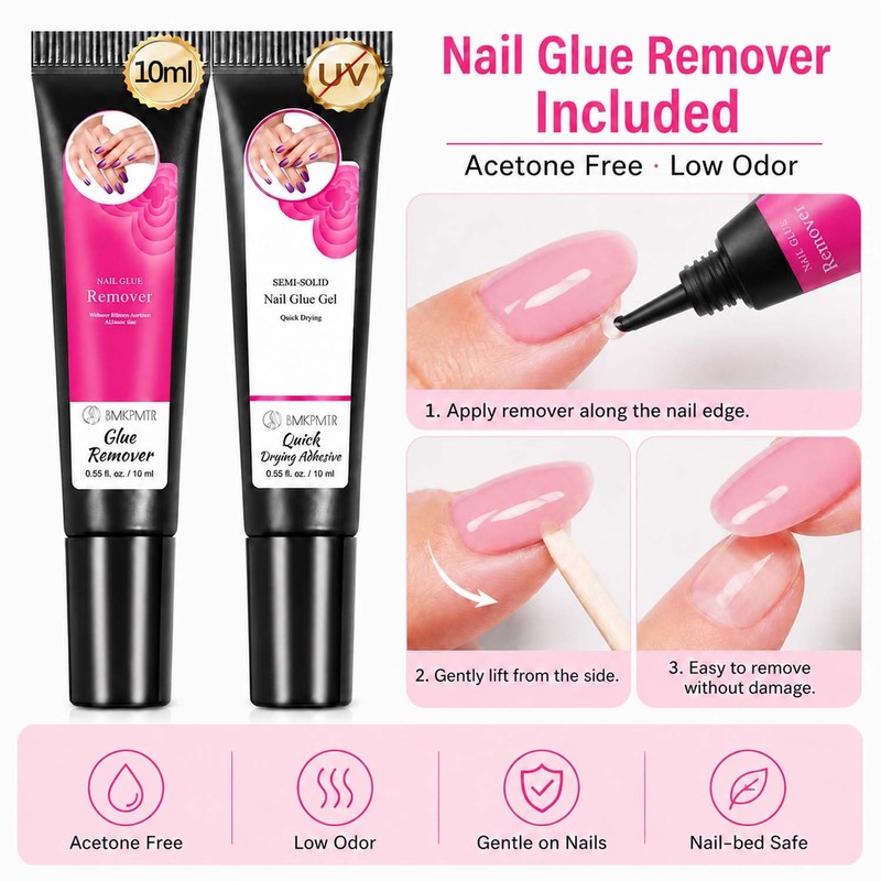 Nail Glue for Press Ons, Semi-Solid Air Dry Adhesive with