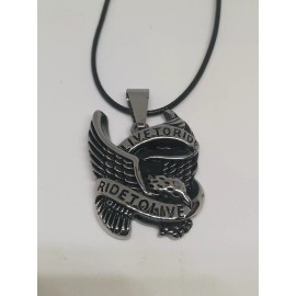 Joyeria Jara Stainless Steel Live To Ride Eagle Harley Pendant & Necklace Motor Biker