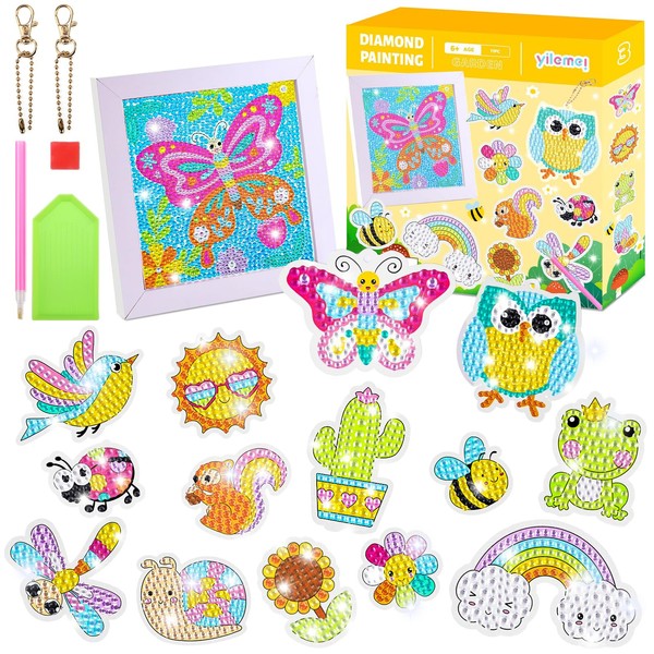 Maomaoyu 5D DIY Diamond Painting Kit for Kids with DIY Frames, Diamond Painting Kit with 25 Diamond Stickers & 2 Diamond Painting Keychains, Gifts Girl 6 7 8 9 10 11 Years, Animal