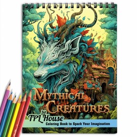 TPLHOUSE Mythical Creatures Coloring Book for Adults, Premium Cover, Spiral Bound Edition, Bring Mythical Creatures to Life with 30 Vibrant Coloring Pages for Creativity and and Relaxation