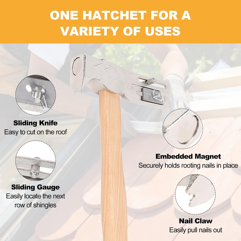Roofing Hammer with Magnet, Slide Utility Knife, Nail Claw for