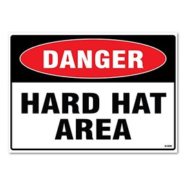 Hard Hat Area Sign, Large 10 x 14 Inch Self-Adhesive Vinyl Sticker
