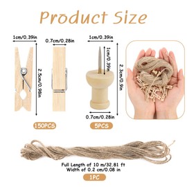 Mini Wooden Pegs, 150 Pcs Mini Pegs for Photos, Natural Small Wooden Pegs for Hanging Photos, Tiny Wooden Pegs with 10M String Jute for Decorative Photo Wall, Craft and Arts, Events, Weddings & Party
