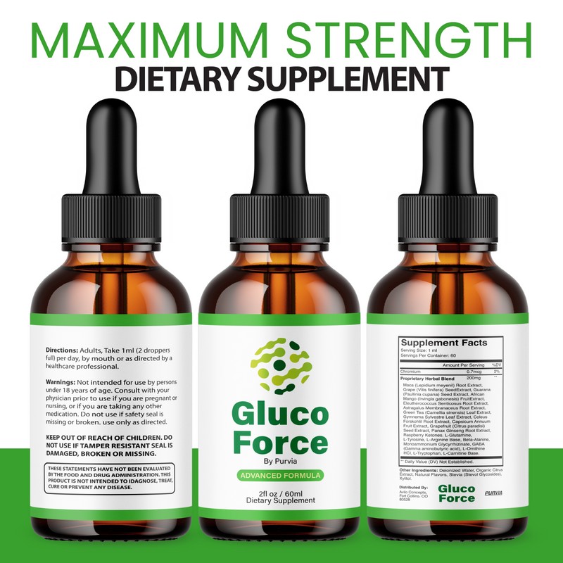 Purvia Gluco Force Liquid Drops Extra Strength Formula Supplement for