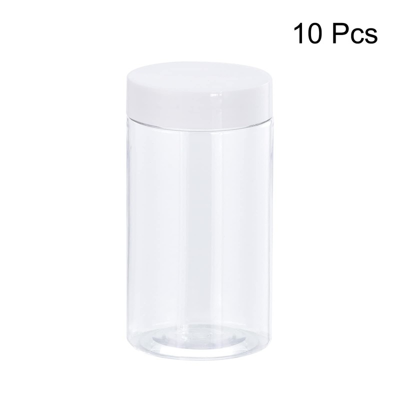 sourcing map Round Plastic Jars with White Screw Top Lid,