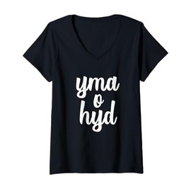 Womens Yma O Hyd Football Funny Welsh Folk Song Wales Music Anthem V-Neck T-Shirt