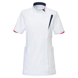 Tombow Medical CM031 Women's Long Stretch Knit Tunic with Collar Cutting for Medical Use, 01 white