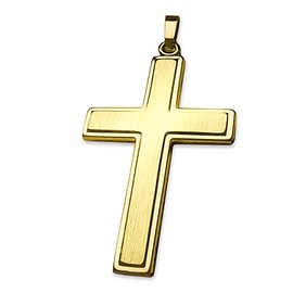 CLEVER SCHMUCK Golden Pendant Large Men's Cross 32 mm Wide Slightly Modern Shape Inside, Raised Semi-Matt and Shiny Edge 333 Gold, 8 Carat in Jewellery Case, Partially matte