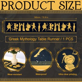 HunnmingRe 1 Pcs Greek Mythology Party Table Runner 70 x 13 Inch Linen Ancient Greece Table Decor Greek Gods Theme Party Supplies Classical Centerpiece for Wedding History Birthday (Black, Gold)