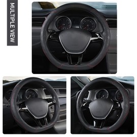 D Shape Steering Wheel Cover - Microfiber Leather D Type, Breathable Anti-Slip Flat Bottom Shaped Steering Wheel Cover for Women & Men, 15 inch (RED)