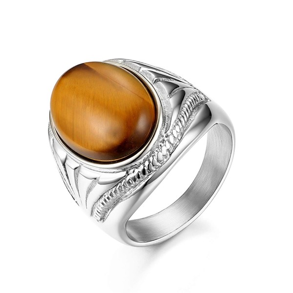 JewelryWe Jewellery Retro Men's Ring Stainless Steel Classic Tiger Eye