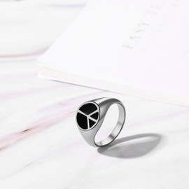 Rofusn Stainless Steel Peace Sign Ring Band World Peace Symbol Rings for Men Women-Silver#7
