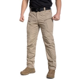 CARWORNIC Men's Rip-Stop Tactical Pants Lightweight Water Resistant Utility Work Pants Stretch EDC Uniform Military Cargo Pants for Outdoor Hiking Casual Construction Khaki