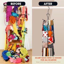Uinicor Scarf Hanger 2 Pack 24 Storages,Purse Hanger with 360 Swivel Hook,Scarf Organizer Scarf Hangers for Closet,for Scarves, Shawl,Belt,Purse & Baseball Cap