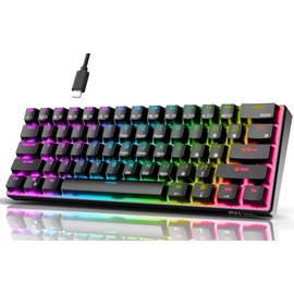 RK ROYAL KLUDGE RK61 Wired 60% Mechanical Gaming Keyboard Programmable QMK/VIA RGB Backlit 61 Keys Ultra-Compact Hot Swappable Red Switch Black