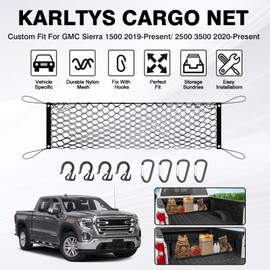 Karltys Silverado Cargo Net for 2013-2025 2026 GMC Sierra/Chevy Silverado 1500 2500HD 3500HD Envelope Style Truck Bed Cargo Net, Highly Elastic Pickup Bed Net for Sierra Nylon Mesh Netting with Hooks