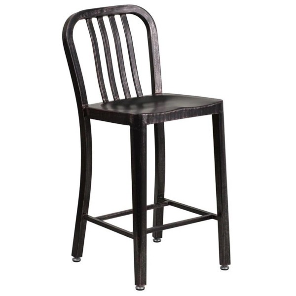 Pemberly Row 24" Metal Slat Back Counter Stool in Black