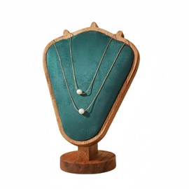 SWTOOL Walnut Color Body Wood Necklace Display Stand with Green Flannelette Soft Mat Necklace Holder Organizer Desktop Stand for Home Store Dresser-8.4”x5.8”x3.3”