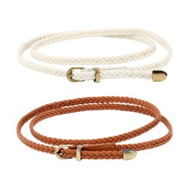 EPCDBBRT 2 Pieces Woven Belts, Thin Belts For Women, Vintage Belts, Decorative Belts, Adjustable Belts, Dress Belts, Clothing Accessories