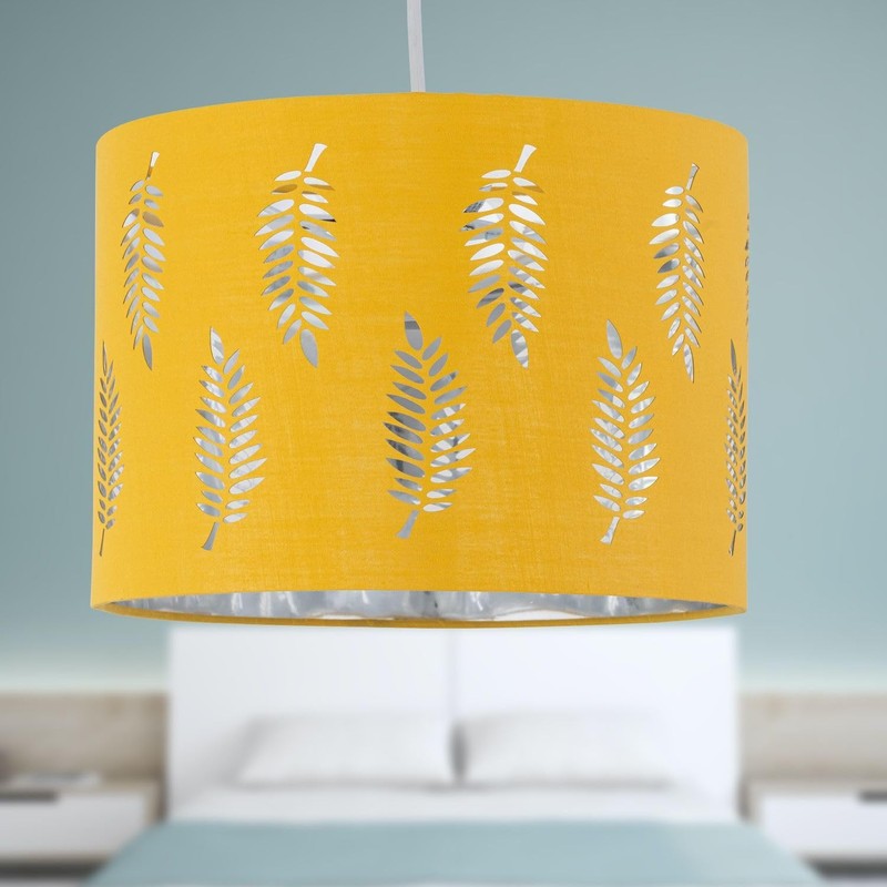 firstchoicelighting Ochre Yellow Pendant Shade, Easy Fit Ceiling Lightshade, Fern