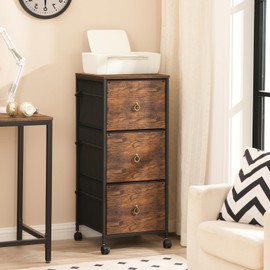 HOOBRO 3-Drawer File Cabinet, Vertical Filing Cabinet, Office Cabinet for Home Office, Mobile Printer Stand fits A4/Letter Size, Adjustable Hanging, Nonwovens Drawer, Rustic Brown BF44WJ01