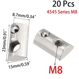 20 Pcs 4545 Series T Spring Nut, M8 Thread Roll in Spring Post Assembly T Nuts Hammer Head Fastener Nut Drop in T-Nut for 45 Series Aluminum Extrusion Profile T Slot 10mm for 3D Printer (M8)