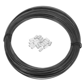 PATIKIL Wire Rope 100 ft, 304 Stainless Steel Cable 5/128inch(1 mm) 7x7 Strands Black Vinyl Coated with 20pcs Aluminum Crimping Sleeves for Deck Railing
