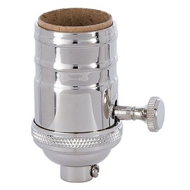 B&P Lamp® Heavy Turned Brass Socket with Brass Knob, Nickel Plated Finish, 3-Way Function, No Uno Thread