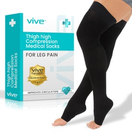 Vive Thigh High Compression Socks Women 15-20 mmHg - Stockings for Women Men - Varicose Veins Treatment for Legs - Medical Open Toe Leg Sleeve for Circulation- DVT Prevention