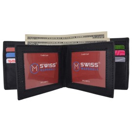 Swiss Marshall RFID Wallets for Men – Premium Quality Men’s Leather Wallet – Black Bifold Wallet - Elegant Handcrafted Design – Large Storage Capacity – Deluxe Packaging