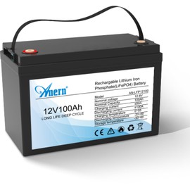 12V 100Ah LiFePO4 Lithium Battery, 1280Wh Capacity, Built-in 100A BMS, 15000+ Cycles, 10-Year Lifespan, Ideal for Solar Energy Storage, Off-Grid Camping, RV and Trolling Motor