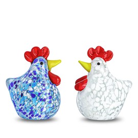 H&D HYALINE & DORA Blown Glass Chicken Figurines Set of 2 Handmade Art Glass Rooster Figurine Crystal Animal Figurine Collectible for Home Decoration Ornament