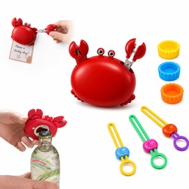 7Pcs Crab Multifunctional Bottle Opener Set - Eliminate Clutter & Stale Snacks, 4-in-1 Magnetic Tool with Retractable Box Cutter, Mini Scissors, Silicone Caps & Bag Clips, Ideal for Kitchen