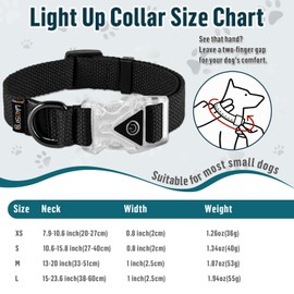 Likesing Small Dog Collar, Cotton Black Dog Collar Girl Boy, Dog Collars for Night, IP67 Waterproof Dog Collars for Small Dogs with Buckle, D-Ring (9.8"-15.7" L, 3/4" W)