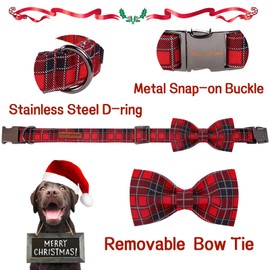Unique style paws Christmas Dog Collar with Bow Tie Adjustable Red & Black Pet Collar for Small Medium Large Dogs-XS