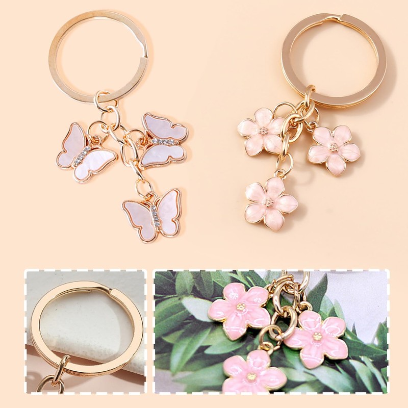 ZGDEIWGF 2 Pieces Keychains, Cherry Blossom Butterfly Keychain, Women's Keychain,