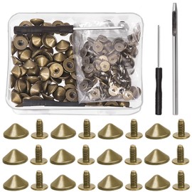 Tanstic 100 Sets(202Pcs) Bronze Cone Spikes and Studs Kit, 10 x 4.7mm Metal Spikes and Studs Bullet Cone Spikes Studs Screw Back Punk Studs with Installation Tools for Leather Craft