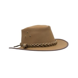 WALKER AND HAWKES - Premium Brown Full Grain Cowhide Leather Outback Braided Traveller Hat for Men and Women - Tan - Medium (58cm)