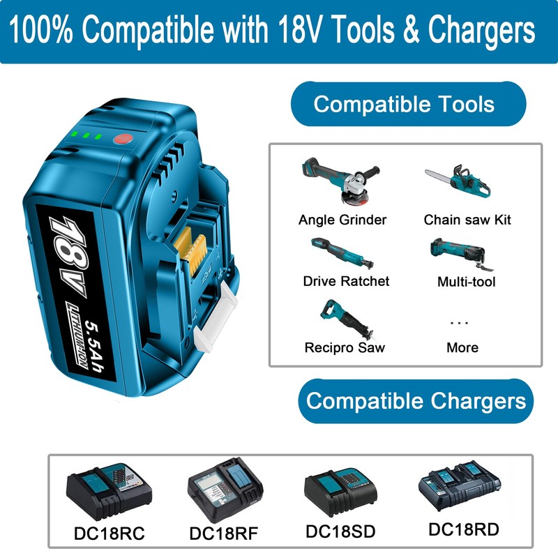 VOLT1799 BL1850B 18V Battery and Charger for Makita 18v Battery