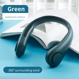 JISULIFE Portable Neck Fan, Hands Free Bladeless Fan, 5 Speeds, 4000 mAh Battery Operated Wearable Personal Fan, Twistable, Rechargeable, Gift for Women Men-White - Color: Green