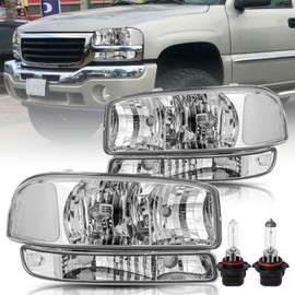 Bingbingmotor BRYGHT 4PCS Headlight Assembly Fits for 1999-2006 GMC Sierra 1500 2500HD 3500HD, 99-06 Yukon, 00-06 Yukon XL 1500 2500 Replacement Pair Set Black Housing & Clear Reflector with Bulbs