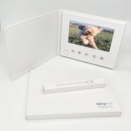 Talking Print 7" HD Video Memory Book - 'Merry Christmas' Silver Foiled on Cover - A5 Hard Backed Digital Photo Video Frame Brochure - Upload Your Video to 4GB/4 Hours Video