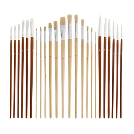 U.S. Art Supply 24-Piece Oil & Acrylic Artist Paint Brush Set with Long Handles, Canvas Brush Organizer Holder Roll-Up - Round, Flat Tips, Use for Painting Portraits, Canvas, Paper - Students, Adults