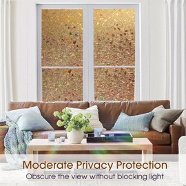 Coavas Window Privacy Film Stained Glass Window Cling, Rainbow Decorative Window Coverings Film, Heat Blocking Static Cling Stickers, Non Adhesive Privacy Film for Glass Windows, Brown 11.8 x 78.7Inch