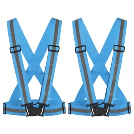 M METERXITY 2 Pack Reflective Vest - Adjustable Strip, High Visibility Lightweight Safety Reflector Tape Safety Gear, Apply to Running Night Walking(1.5", Light Blue)