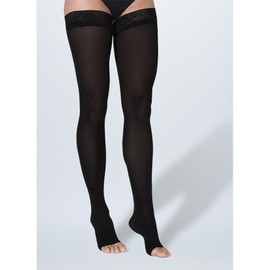 SIGVARIS Women’s Style Soft Opaque 840 Open Toe Thigh-Highs w/Grip Top 20-30mmHg - Black - Large Short