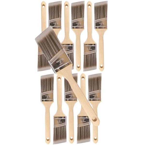 (12 PK 2 inch Angle Brush Premium Wall/Trim House Paint Brush Set Great for Professional Painter and Home Owners Painting Brushes for Cabinet Decks Fences Interior Exterior & Commercial Paintbrush.