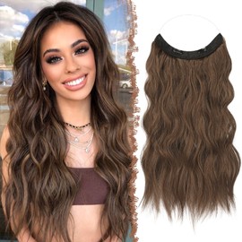 FESHFEN Secrets Hair Extensions, Long Wavy Hair Extensions, Brown & Light Brown Mixed Invisible Secret Hair Extensions, Synthetic Hair, Invisible Hairpieces for Women, 40 cm