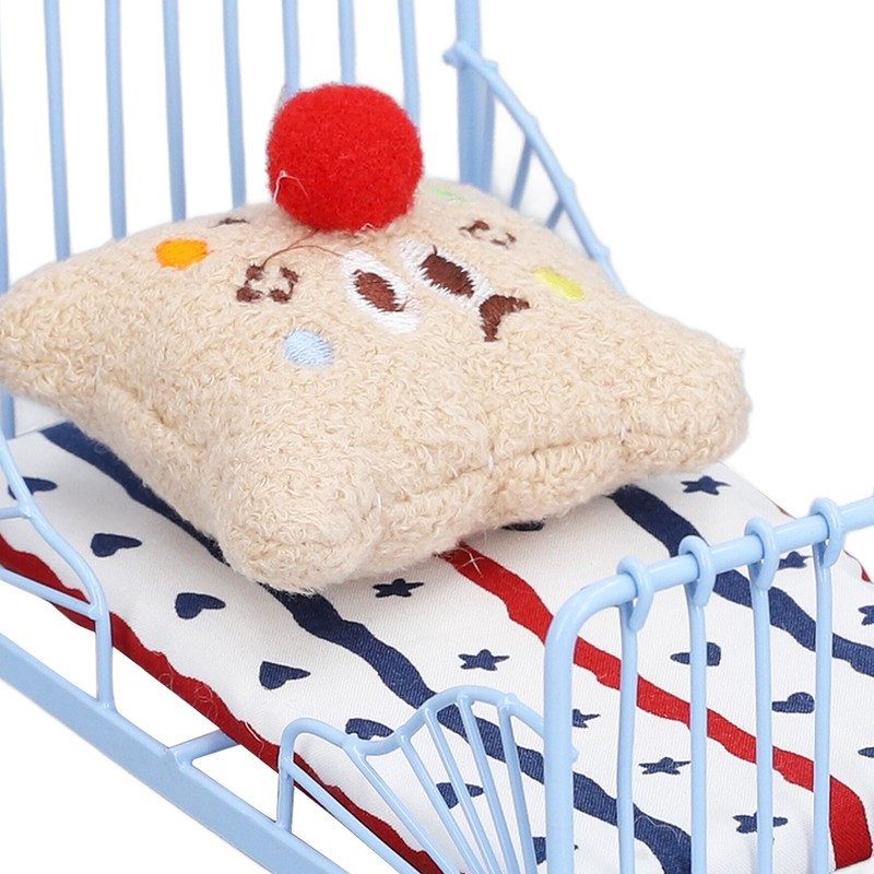 1:12 Miniature Bed Metal Structure Cute Pattern Sponge Cloth Mattress